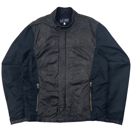 Vintage 2000s Armani Jeans Zip Up Leather Jacket Size M