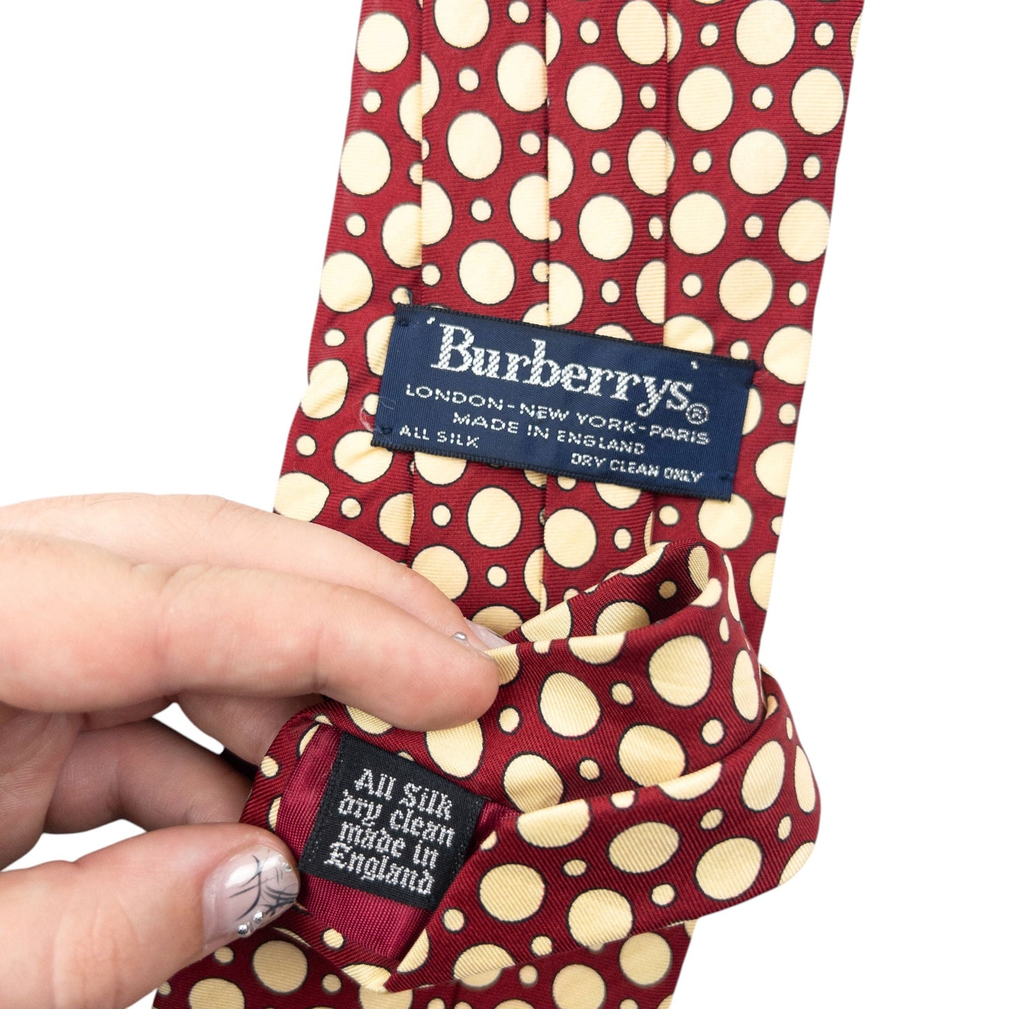 Vintage 90s Burberry Polka Dot Silk Tie | O/S, Cream