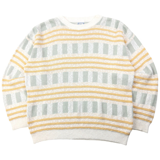 Vintage 80s YSL Yves Saint Laurent Knit Jumper Size XL | XL, White, Yellow, Green
