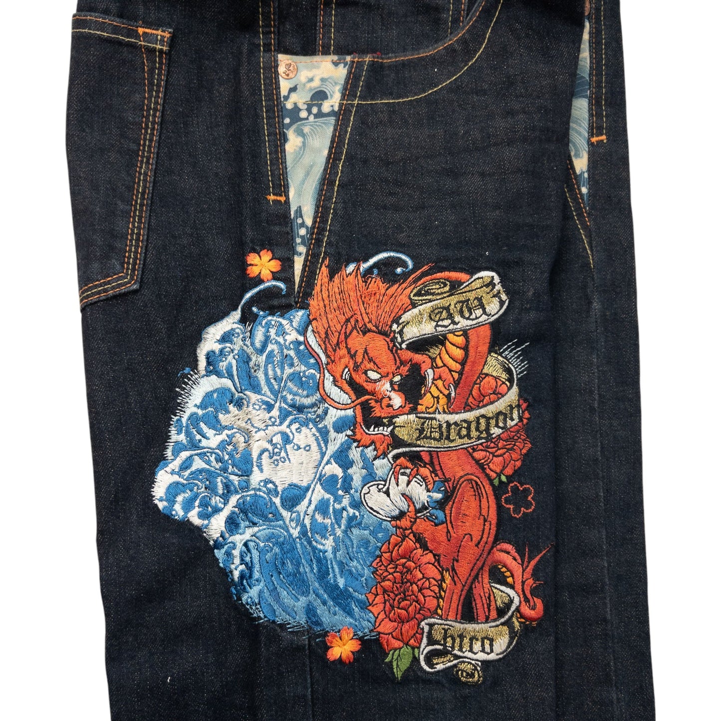 Vintage Big Train Embroidered Dragon Japanese Denim Jeans Size W34