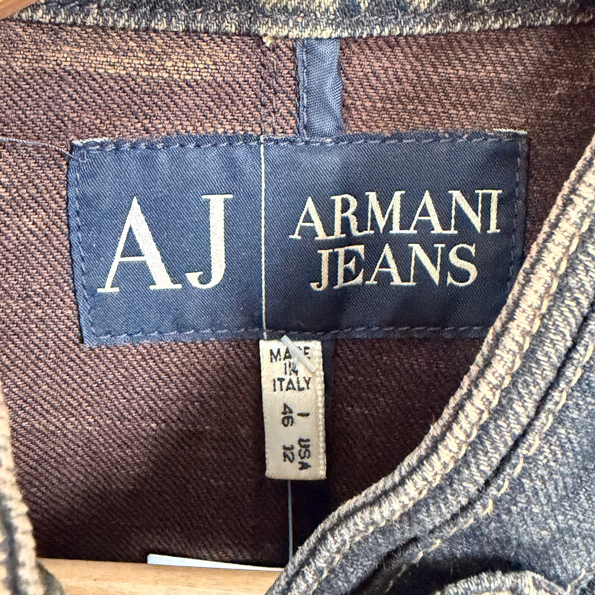 2000s armani jeans napoleon dark wash denim jacket | O/S, Dark Wash