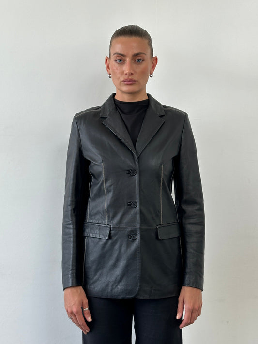 Conbipel Single Breasted Leather Blazer Jacket - M