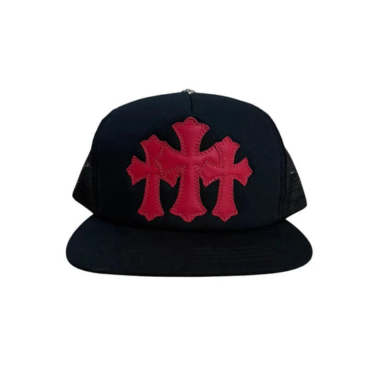 Chrome Hearts Cemetery Leather Red Patch Trucker | O/S, Red