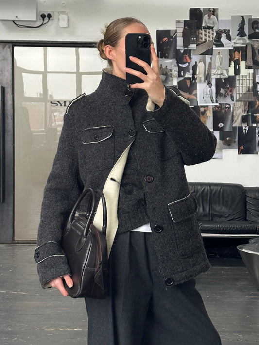 Vintage 1990s Wool High Neck Utility Jacket - L