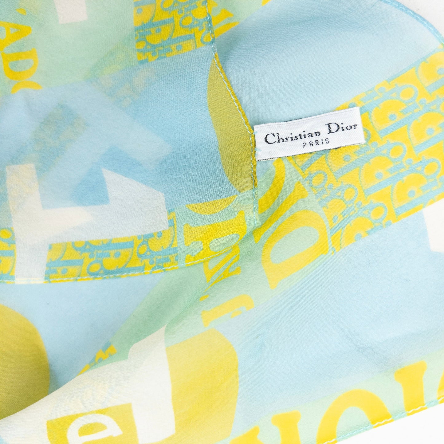 Vintage 2005 Dior Monogram Silk Scarf | O/S, Light Blue, Yellow