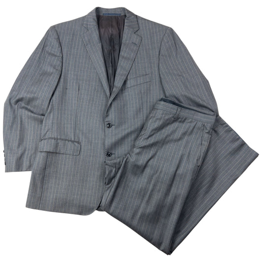 Vintage 2000s Burberry Striped Jacket & Trouser Suit Set Size XL | XL, Grey