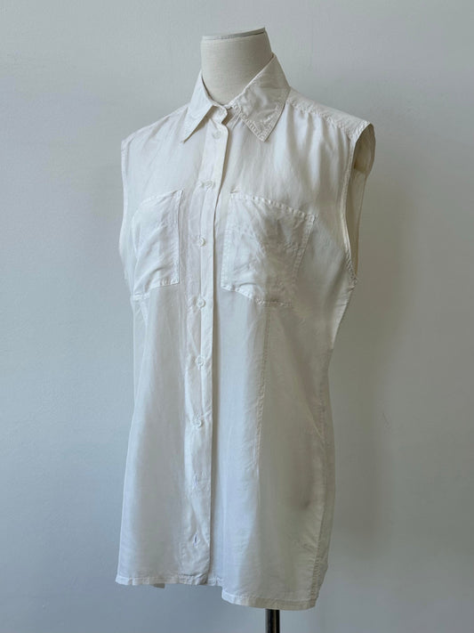 Vintage 1990s Pure Silk Sleeveless Shirt - L