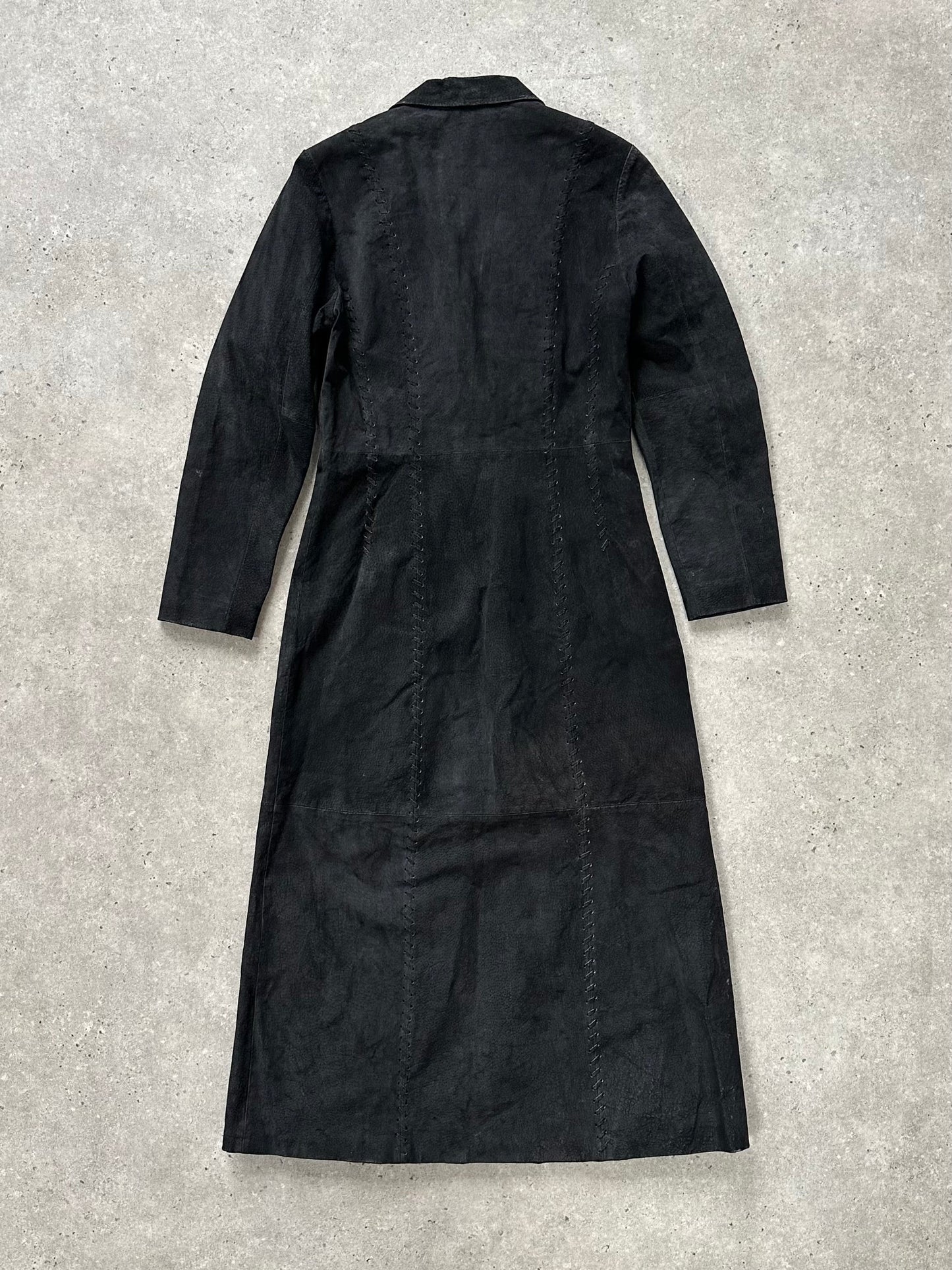 Vintage 1990s Suede Concealed Placket Trench Coat - S