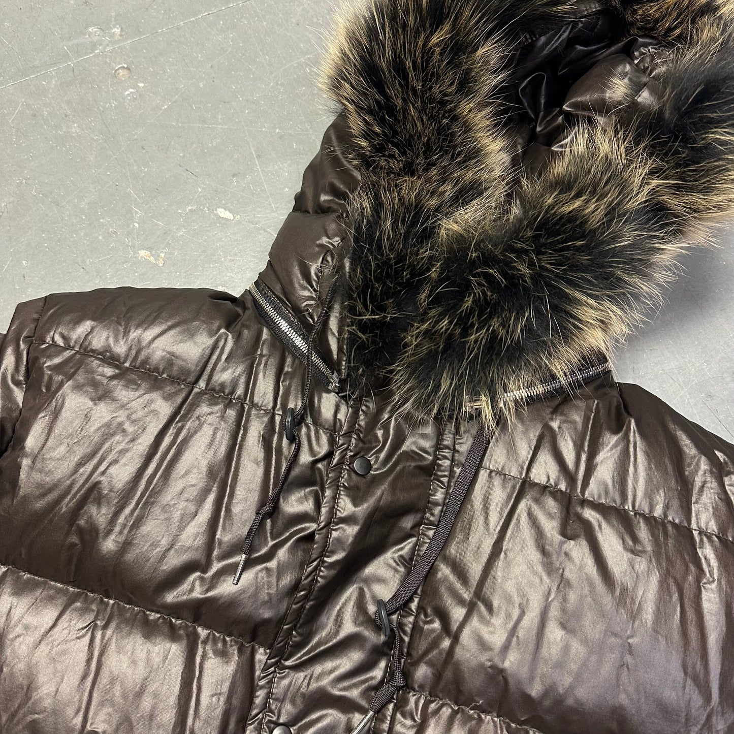 Takeo Kikuchi Puffer Jacket With Fur Hood In Brown ( L )