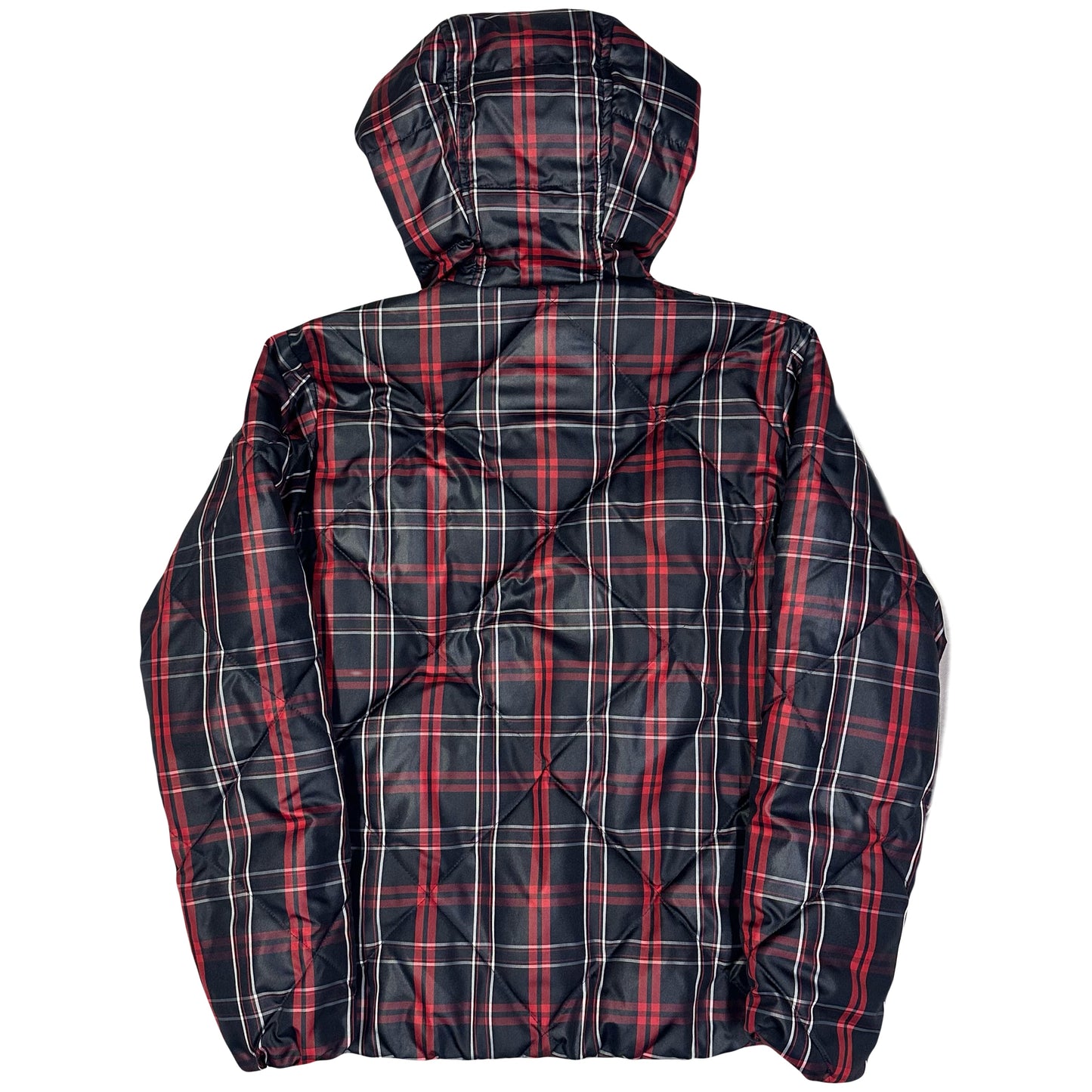 Takeo Kikuchi Diamond Stitch Plaid Puffer Jacket In Navy & Red ( M )