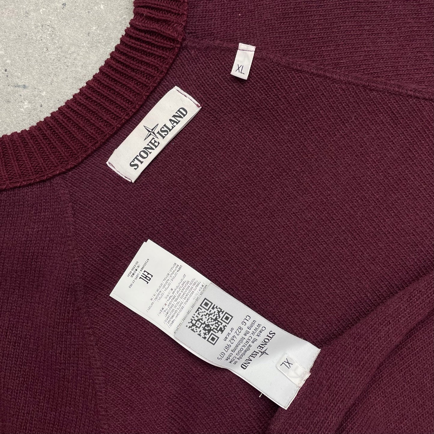 Stone Island Two-Tone Burgundy Knit Jumper | Large, Burgundy