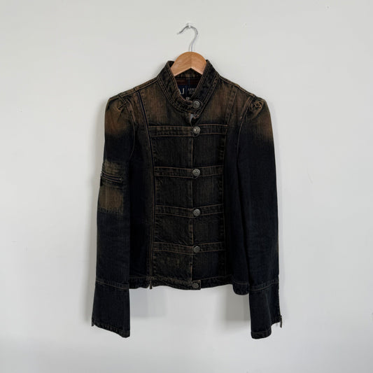2000s armani jeans napoleon dark wash denim jacket | O/S, Dark Wash