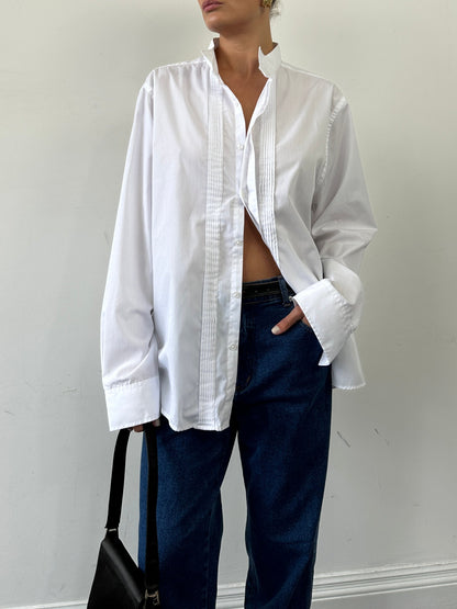 Vintage Cotton Pleated Wing Collar Dress Shirt - XL/XXL