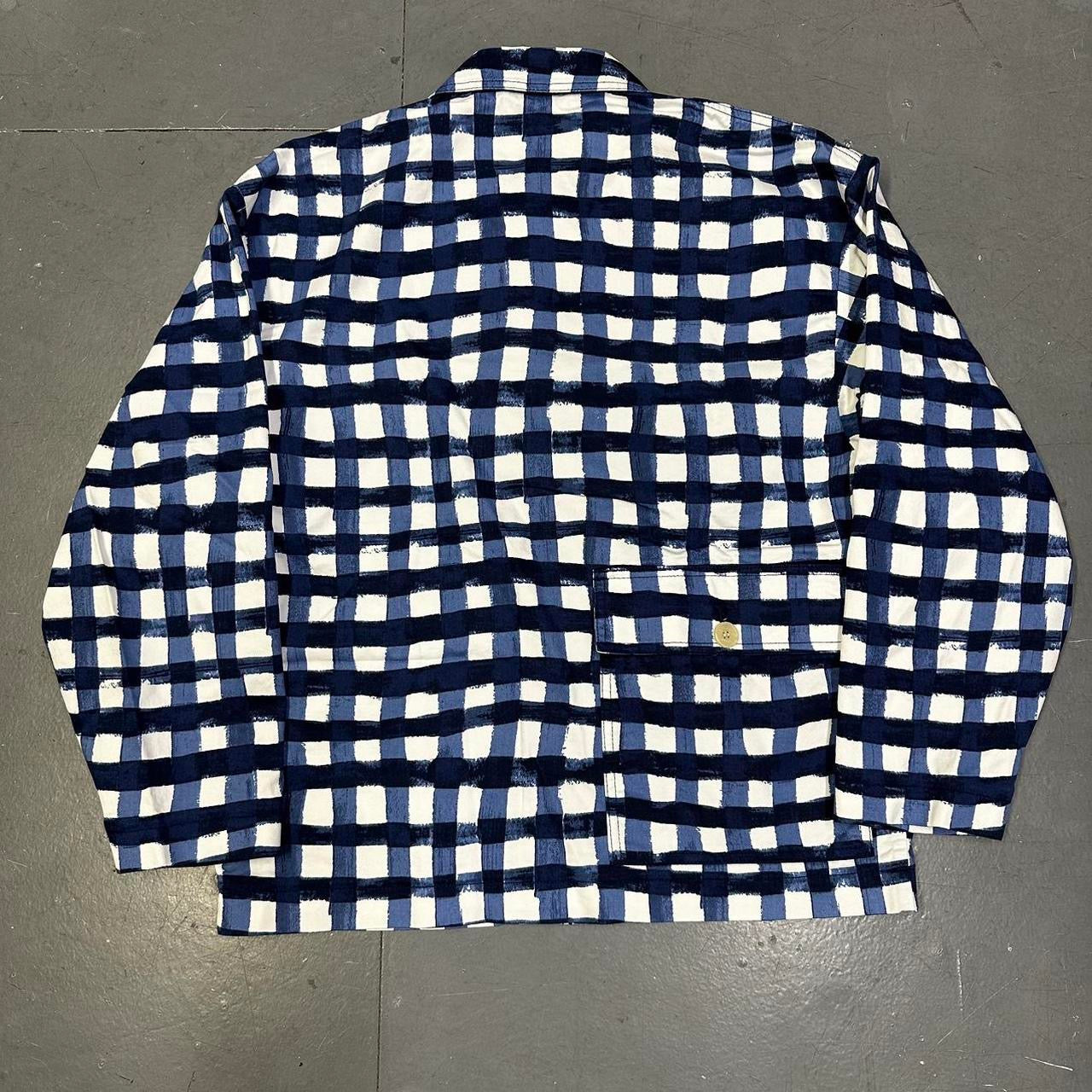 Uniqlo X Marni Collared Check Jacket In Blue & White (S) | Small, Multicoloured