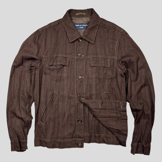 CDG Homme 2004 Crinkle Striped Work Jacket - L (M) | Medium, Brown