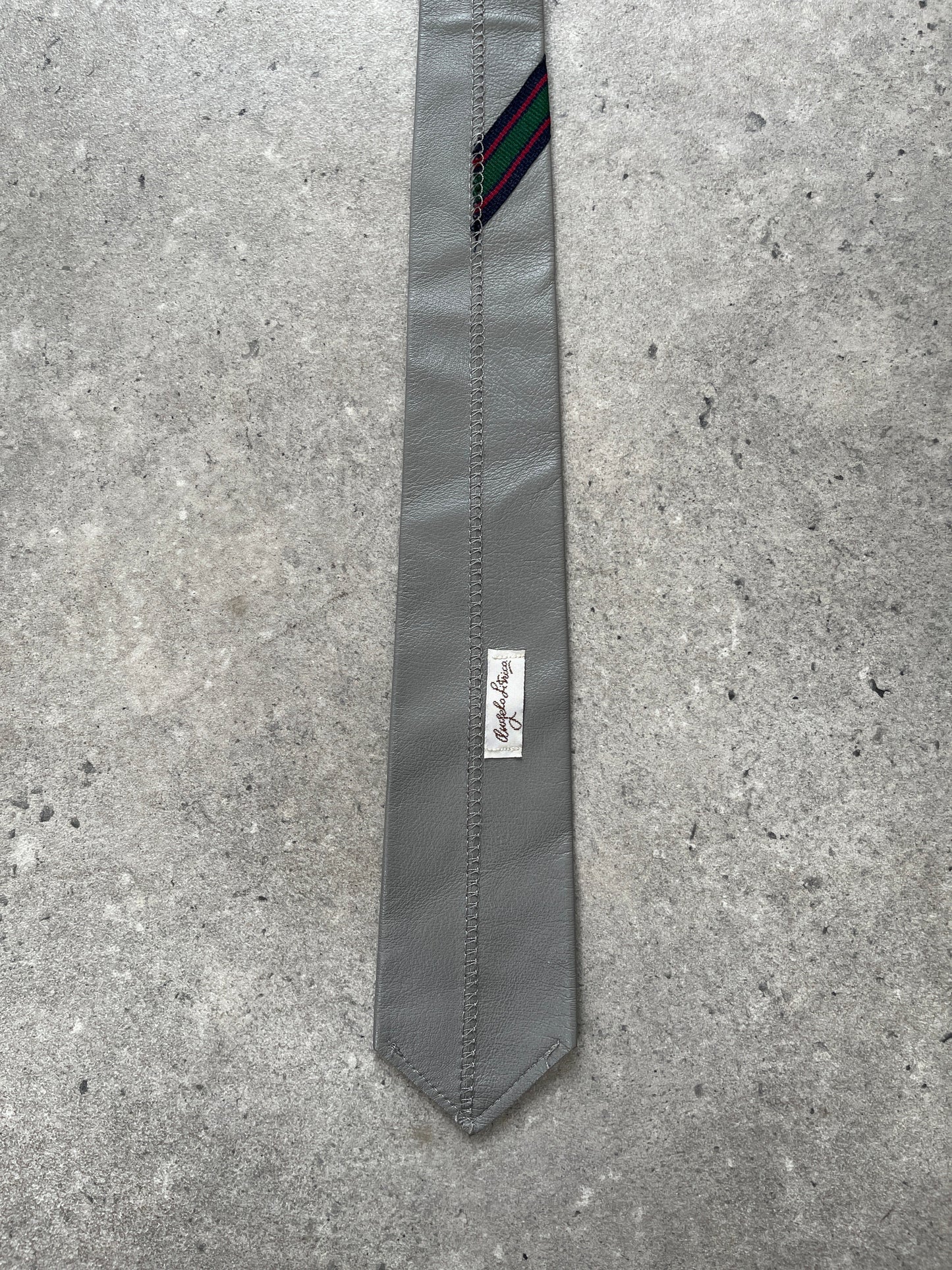 Vintage 1980s Leather Striped Skinny Tie