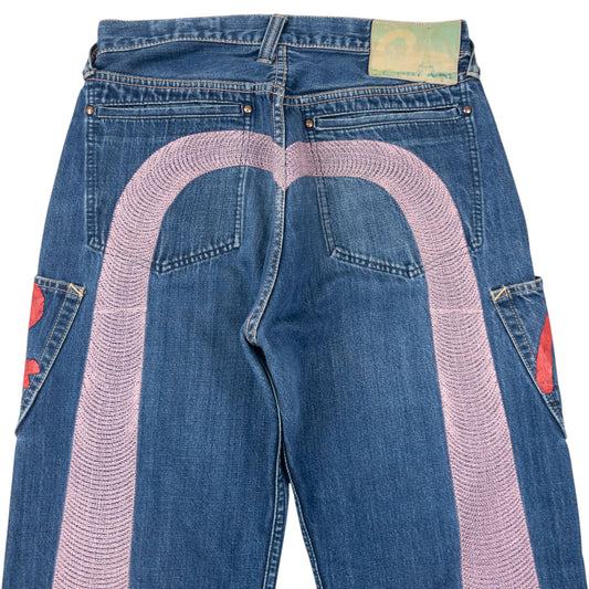 Vintage 90s Evisu Embroidered Daicock & Robot Gull Japanese Denim Jeans Size W31