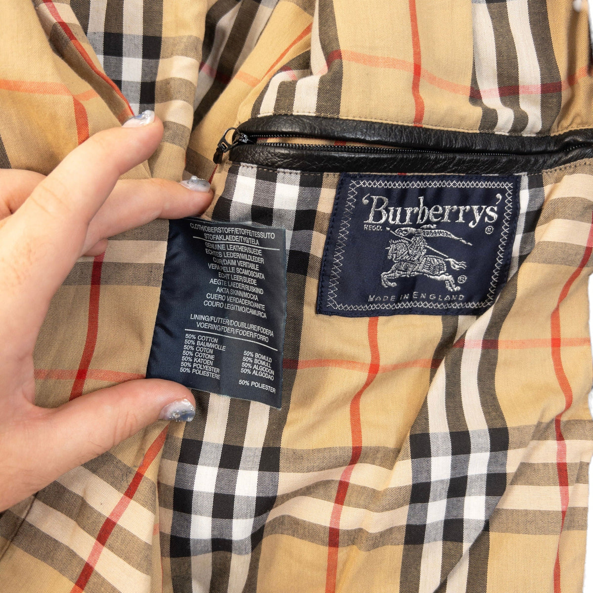 Vintage 90s Burberry Nova Check Lined Leather Jacket Womens Size L | Large, Black