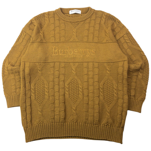 Vintage 90s Burberry Embroidered Cable Knit Jumper Size M | Medium, Multicoloured