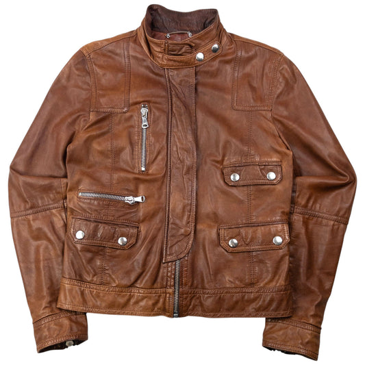 Vintage 2000s Dolce & Gabbana Zip Up Leather Jacket Womens Size S | Medium, Brown