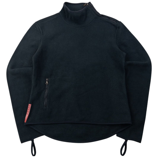 Vintage 2000s Prada Sport Asymmetrical Zip Fleece Sweatshirt Womens Size S | Small, Black
