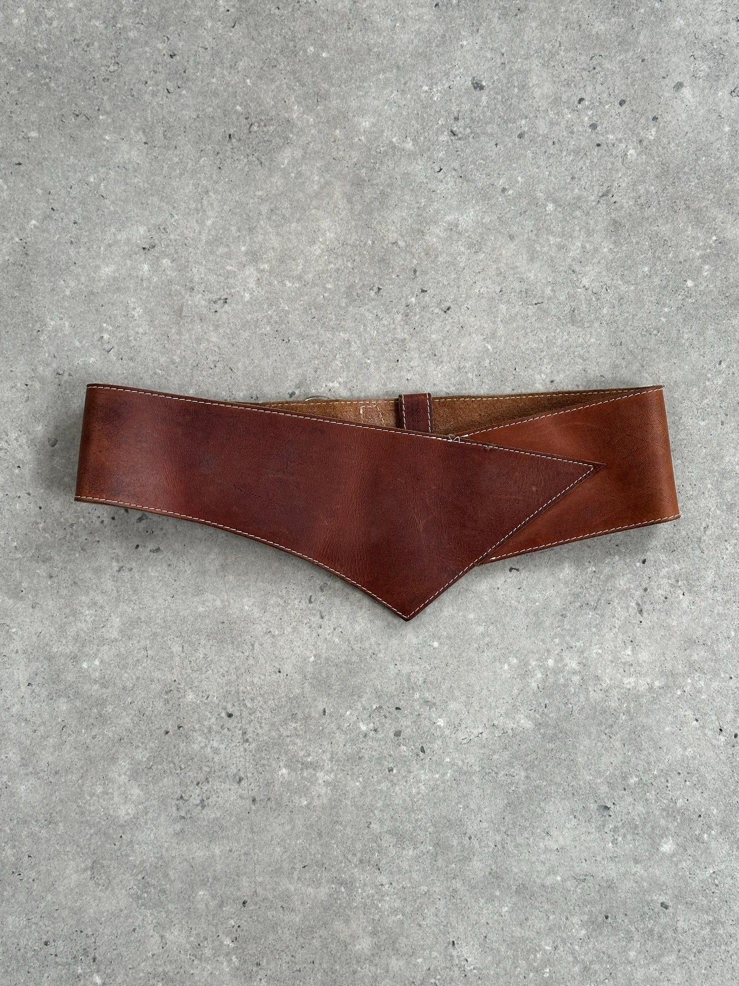 Vintage 1980s Aged Leather Chunky Belt - W25-32