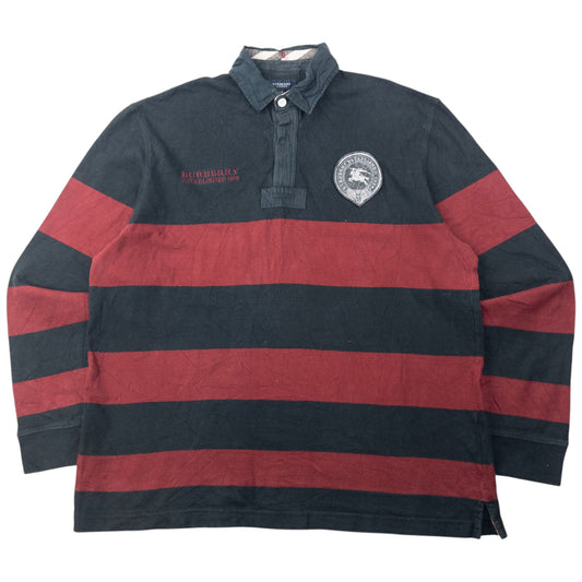Vintage 2000s Burberry Striped Long Sleeve Polo Shirt Size L | Large, Black