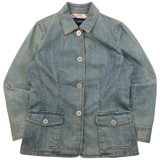 Vintage 2000s Burberry Button Up Denim Jacket Womens Size S | Small, Blue