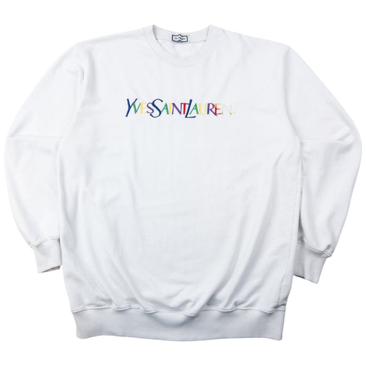 Vintage 80s YSL Yves Saint Laurent Embroidered Sweatshirt Size M | Medium, White