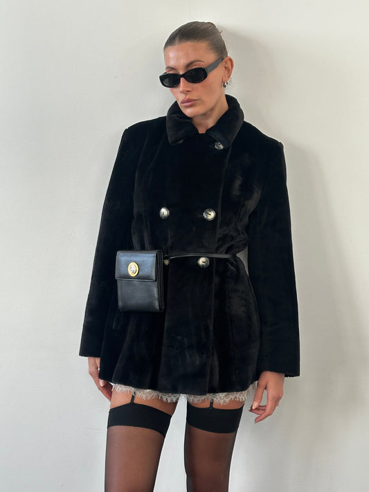 Sportmax 1990s Faux Fur Double Breasted Coat - M/L