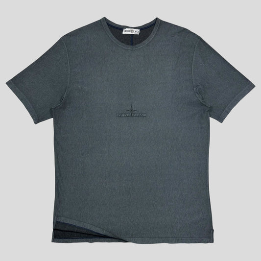 Stone Island 2003 Textured Cotton Embroidered Spellout T-shirt - L/XL | XL, Grey