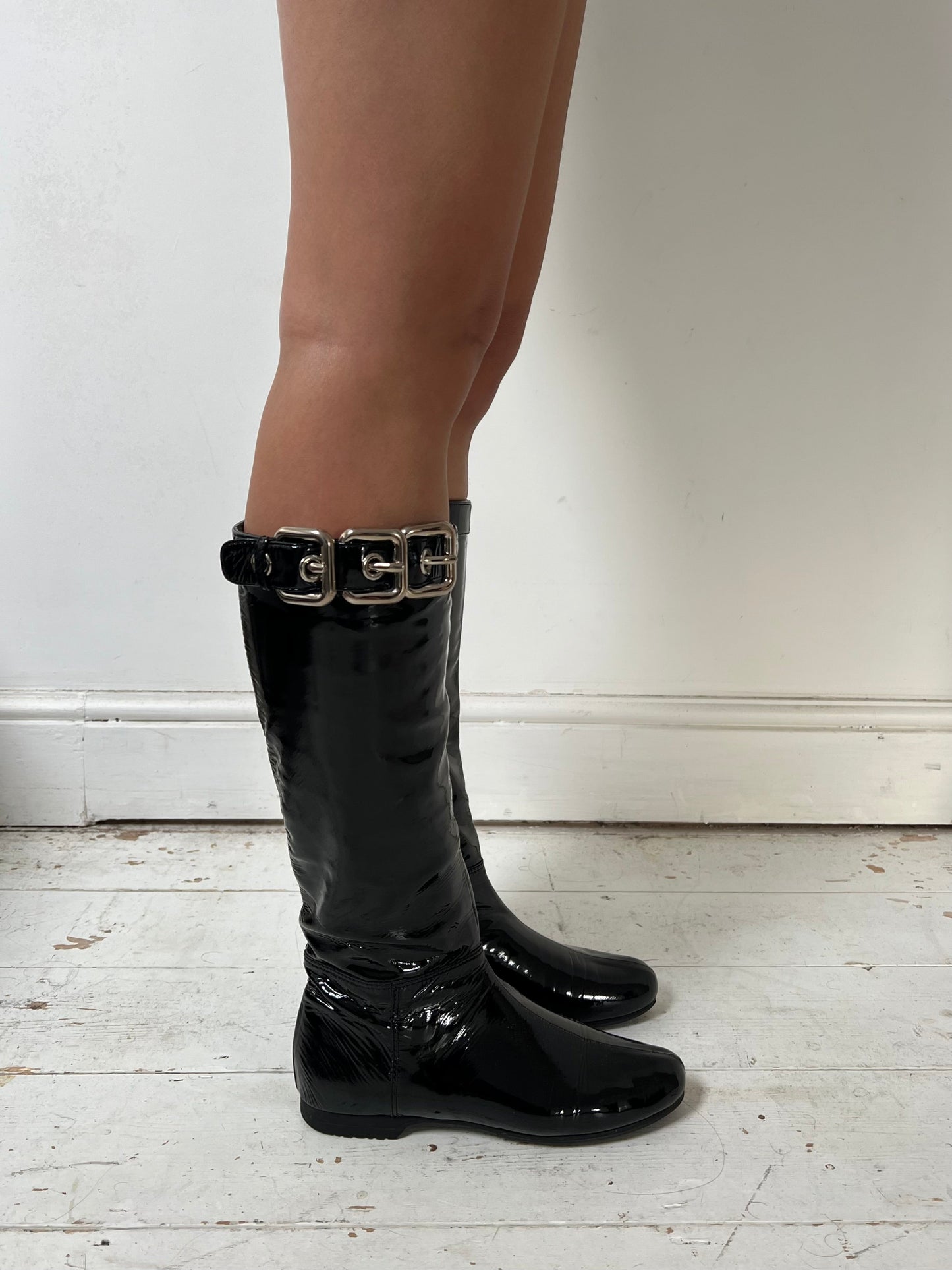 MIU MIU PATENT BIKER BOOTS (EU 37) | DEFAULT TITLE, Black