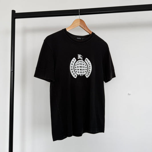 2000s burberry black label ministry of sound graphic tee | O/S, Black