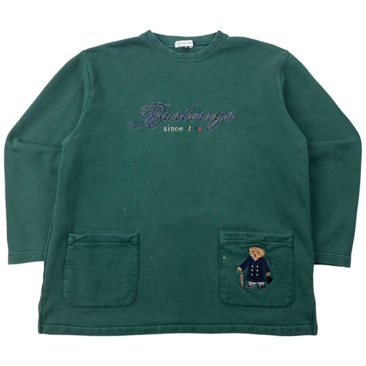 Vintage 90s Burberry Embroidered Bear Sweatshirt Size S | Small, Green