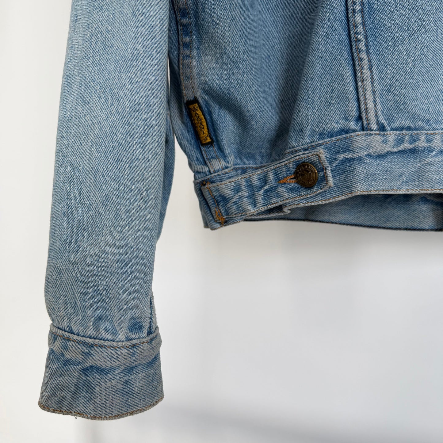 1990s armani jeans distressed denim trucker jacket | O/S, Blue
