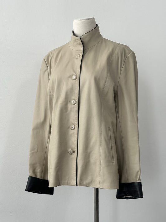 Vintage 1990s High Neck Contrast Leather Jacket - M