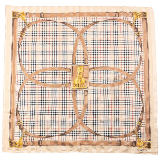 Vintage 90s Burberry Nova Check Buckle Print Silk Scarf | O/S, Beige