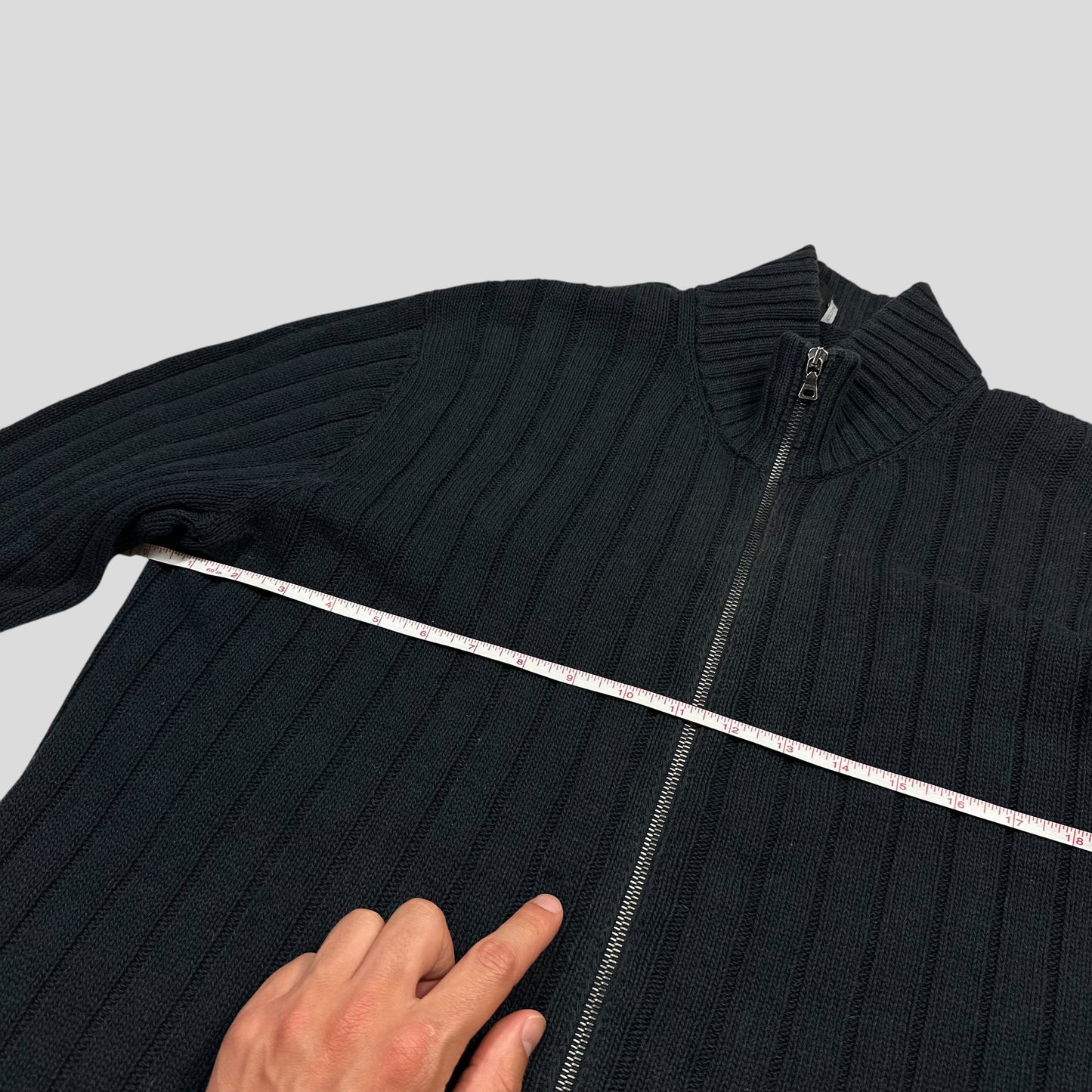 Prada Milano 2009 Ribbed Cotton Textured Navy Cardigan Jacket - L | Default Title, Navy
