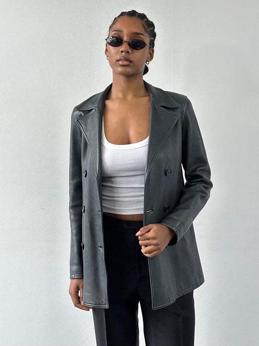 Jaeger 2000s Double Breasted Leather Jacket S/M
