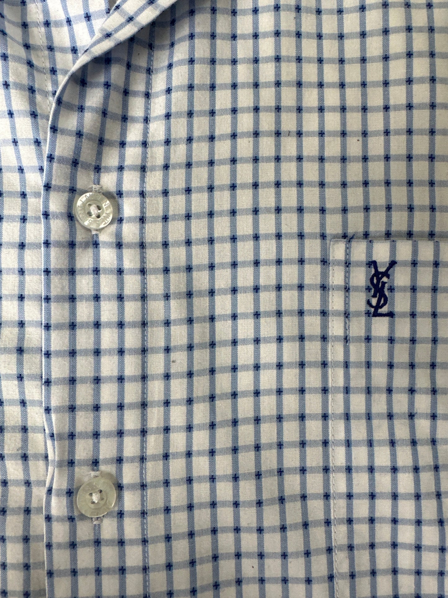 Yves Saint Laurent Pour Homme 2000s Cotton Check Short Sleeve Logo Shirt - XL