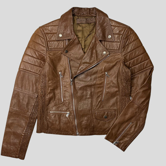 Neil Barrett 2012 Leather Padded Brown Multipocket Moto Jacket - S