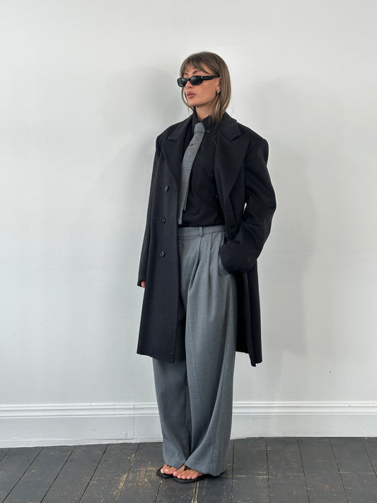 Italian Vintage 1980s Wool Double Breasted Coat - XL