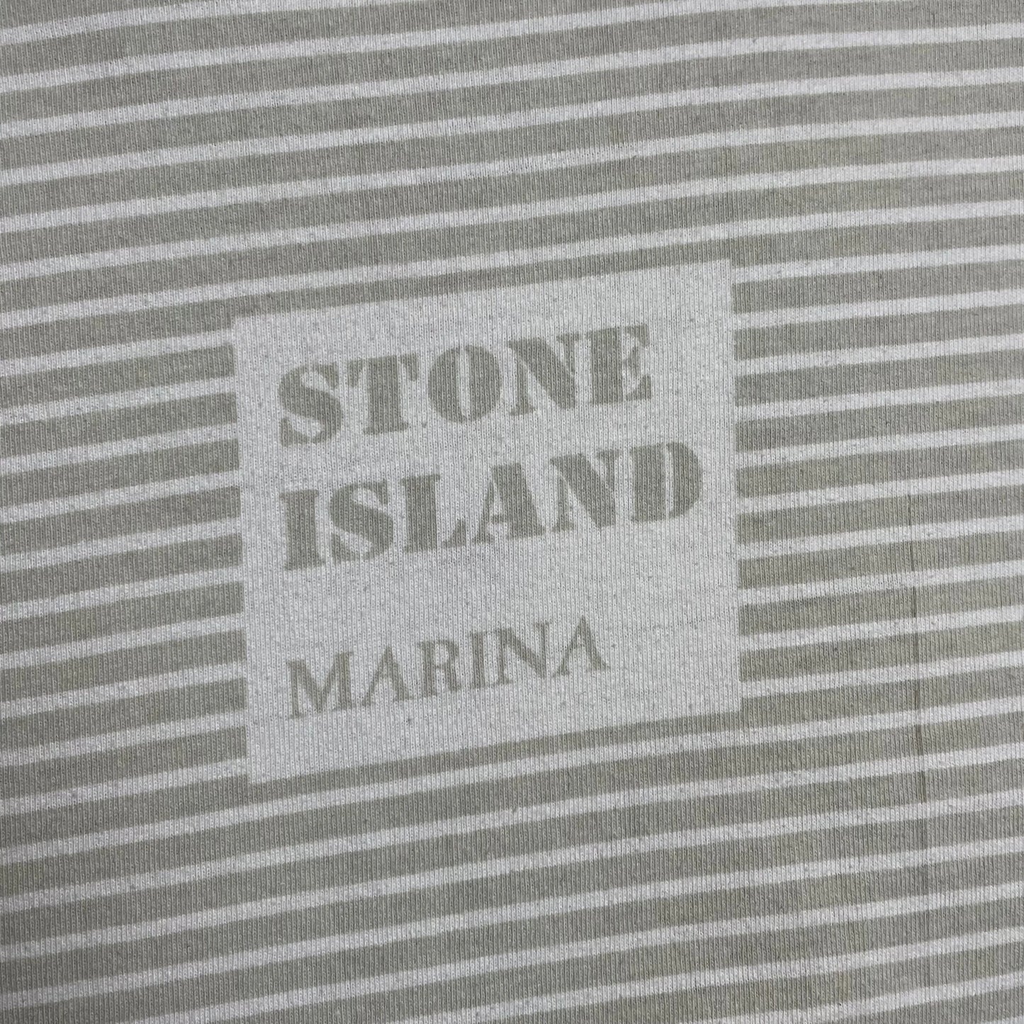 S/S 1986 Stone Grey Marina Spell Out Box Logo T-shirt