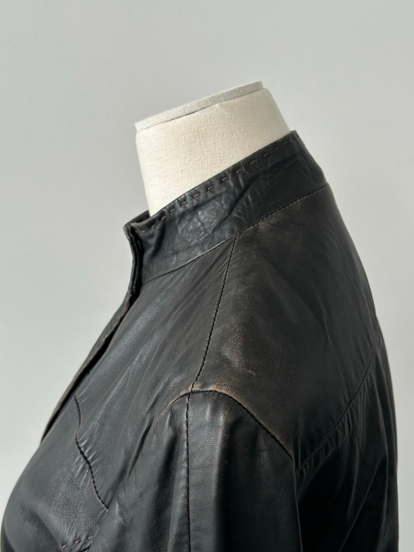 Italian Vintage 1990s Fitted High Neck Leather Jacket - XS