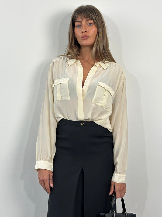Vintage 1990s Pure Silk Concealed Placket Shirt - L/XL