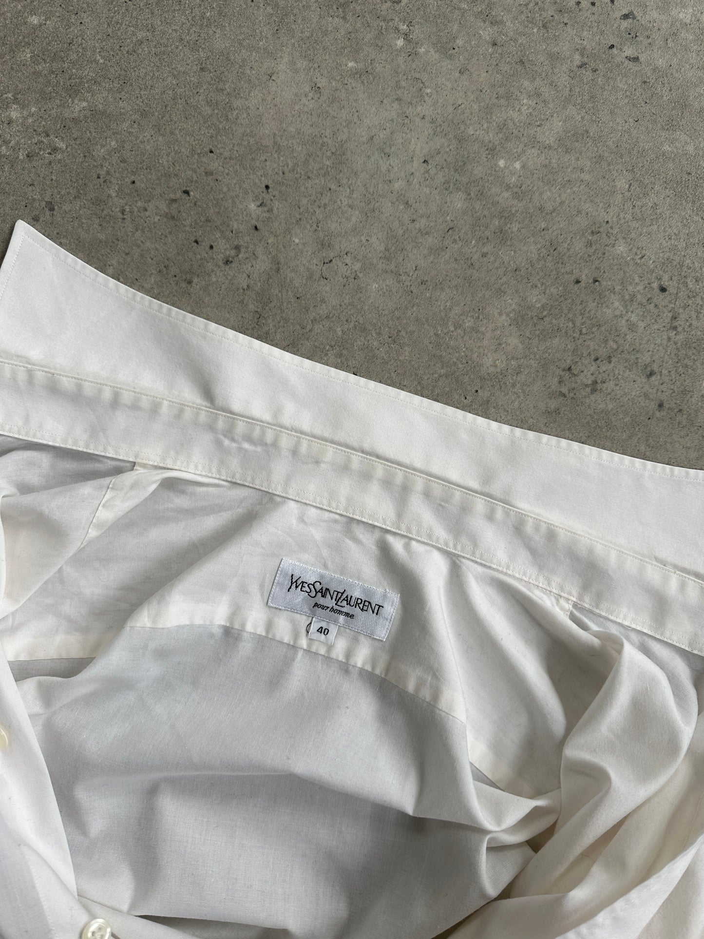 Yves Saint Laurent Pour Homme 1990s Cotton Logo Dress Shirt – L