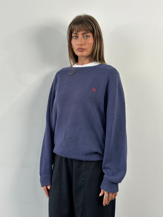 Burberry 1990s Cotton Logo Knitted Jumper - L