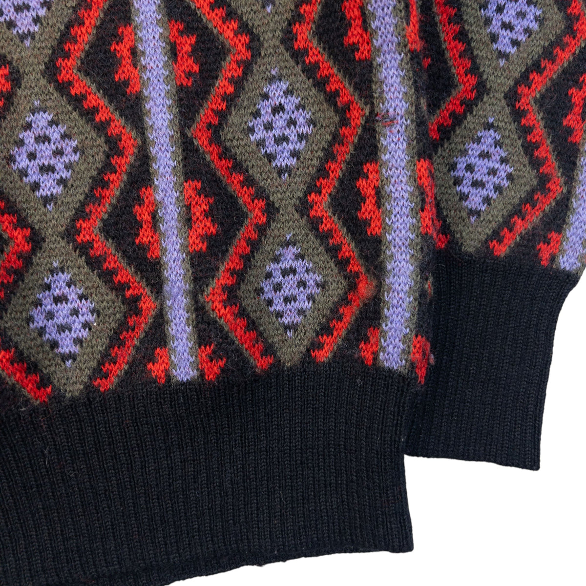 Vintage 80s YSL Yves Saint Laurent Pattern Knit Wool Jumper Size S | Small, Black, Red, Purple, Olive