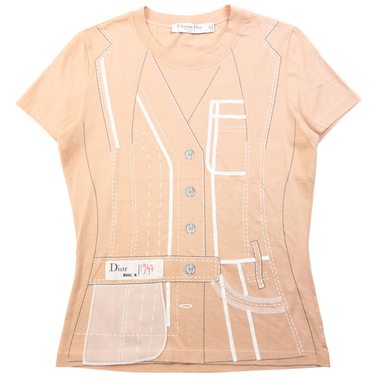 Vintage 2006 Dior By John Galliano Print T Shirt Womens Size M | Medium, Beige