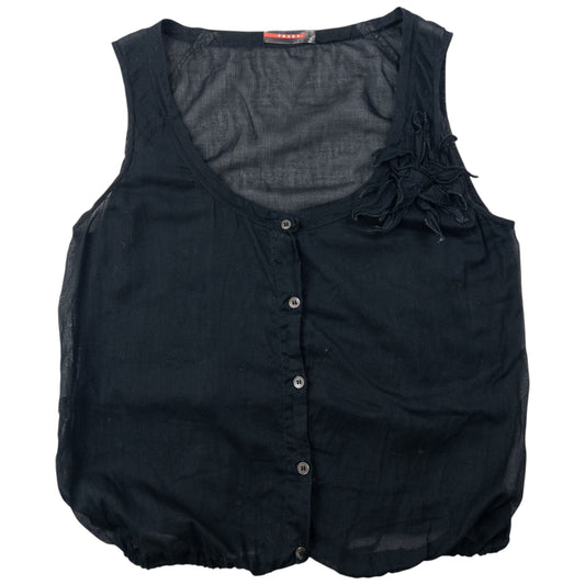 Vintage 2000s Prada Sport Sheer Flower Button Up Top Womens Size M | Medium, Black